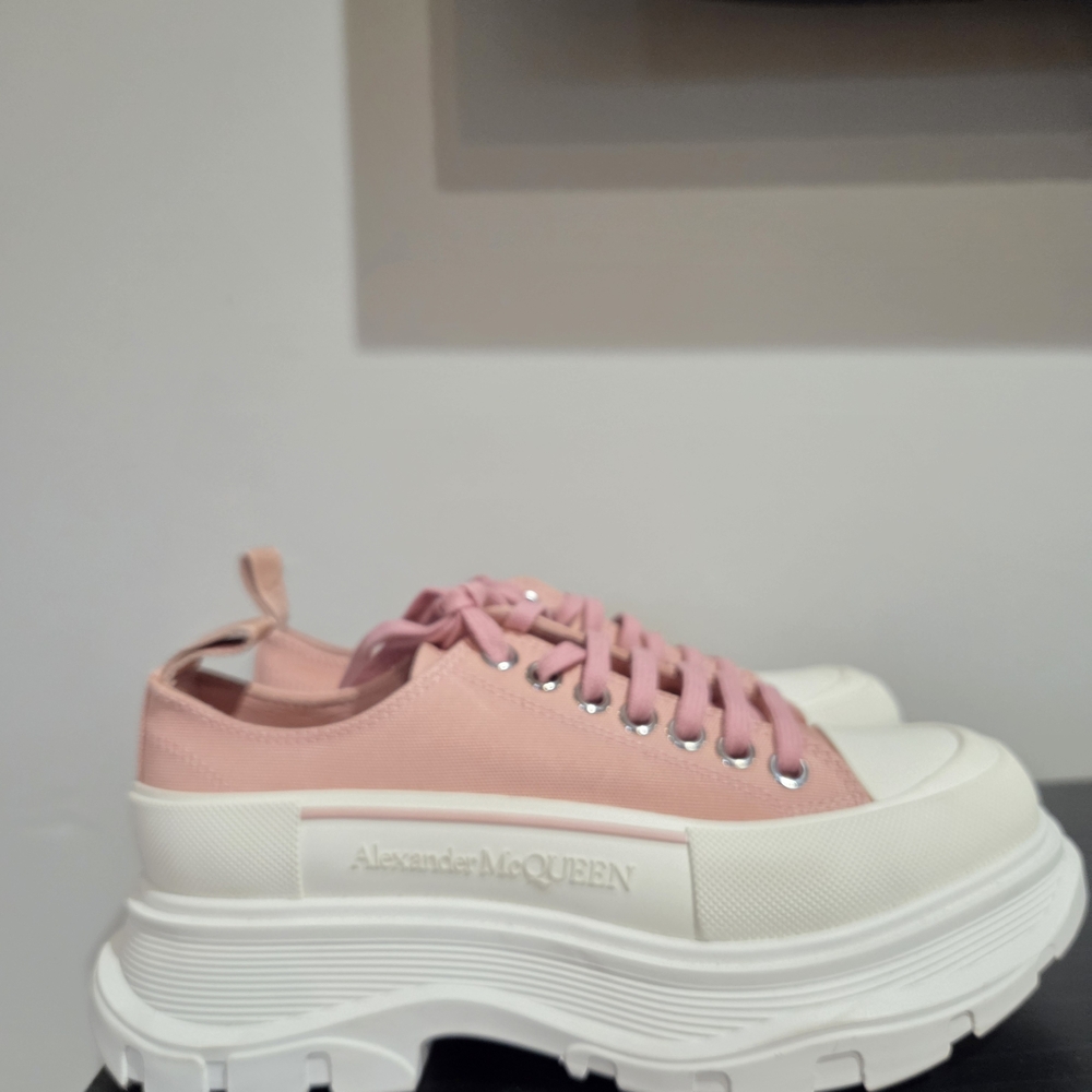 Alexander McQueen Pink Canvas Platform Sneakers with White Lug Sole